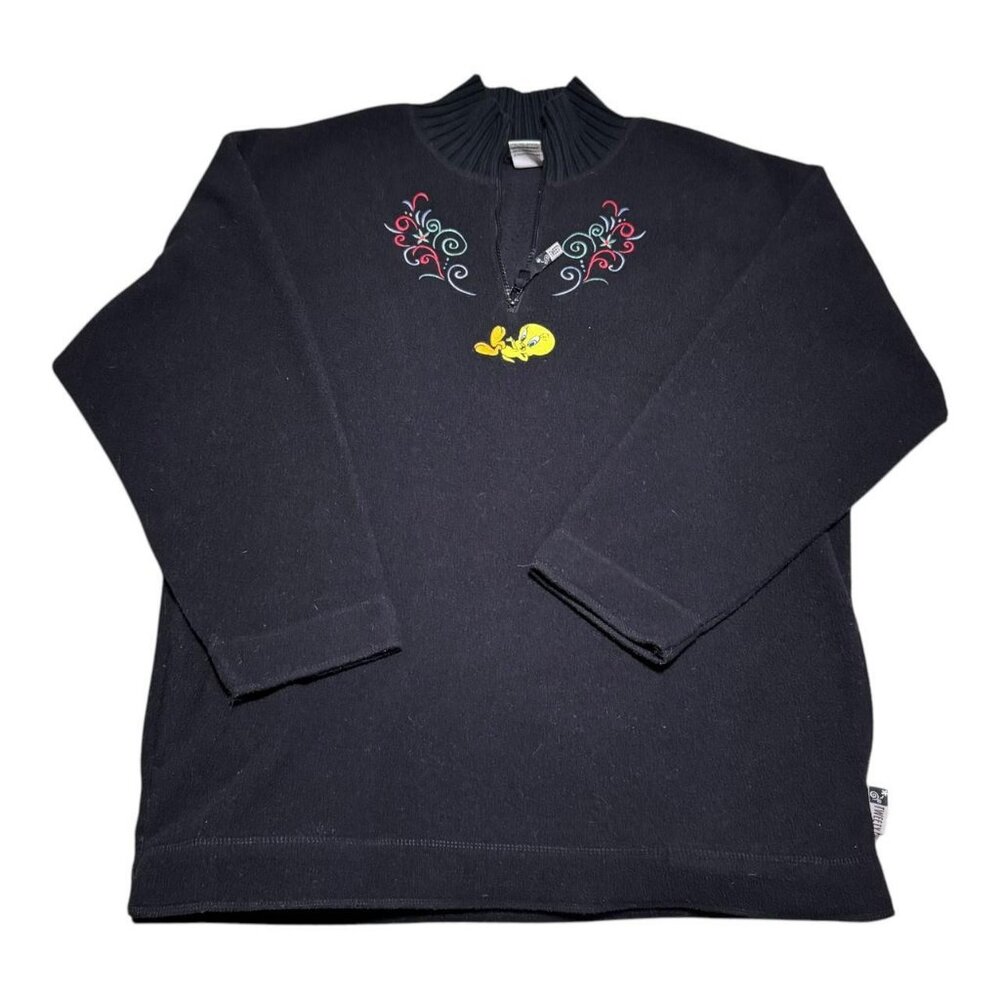 Vintage Looney Tunes Tweety Embroidered Fleece 1/4 Zip Sweatshirt Women's 2XL